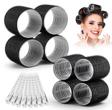Self Grip Hair Rollers Curlers 16 Pcs Set with 1 Count Pack of 16 , Black