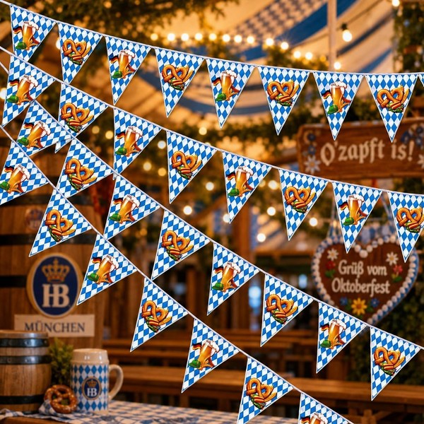 Wimpelkette 10M Bayerische Girlande Blau Weiß 22 Dreiecke Deko Oktoberfest Party-image