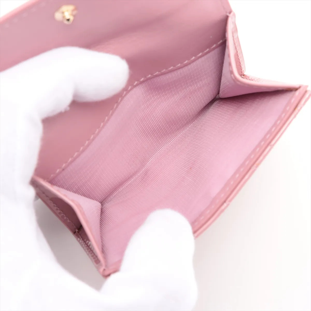 Dior Lady Dior Cannage lotus wallet Patent Leather Compact Wallet Pink thumbnail 7