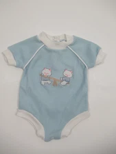 Vintage 90s Mothercare Kids World Romper Baby Boy 3-6 Months Blue Teddy Bear