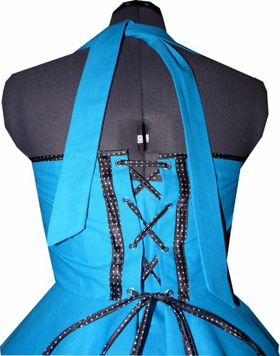 Tanzkleid türkis mit Punkteband schwarz weiße Punkte zum Petticoat Jugendweihe - Bild 4 von 5