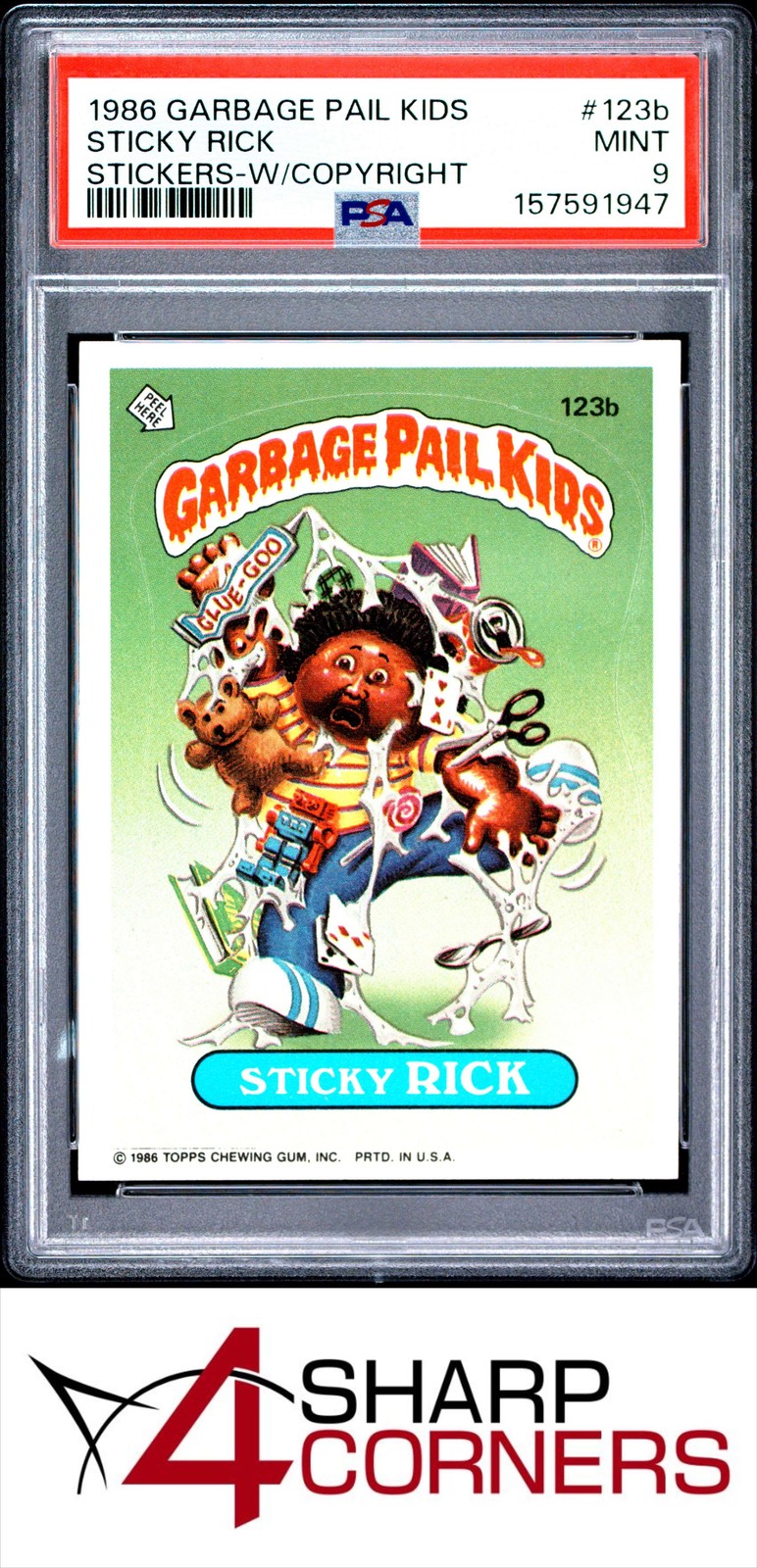 1986 GARBAGE PAIL KIDS STICKER #123b RICK SER 3 W/COPYRIGHT PSA 9 view 1