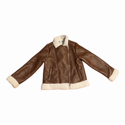 Sugar & Jade Girls Brown Faux Leather Sherpa Lined Full Zip Jacket L 12/14