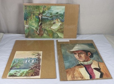 A8/C31H37/ 3x Aquarell Gemälde - Mann Cowboy Hut + Ureinwohner + Wildenstein 330