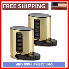Elegant Gold Weekly Pill Organizer - 2-Pack Stackable Medication Reminder for...
