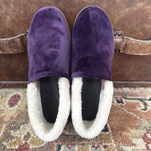 Vionic Purple Velvet Clare Slippers Women’s Size 11 Faux Fur Lined Cozy Lounge