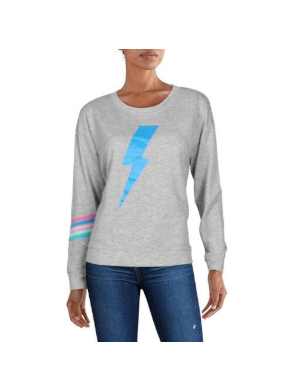 AVA & ESME Womens Gray Stretch Printed Long Sleeve Round Neck Top in XS