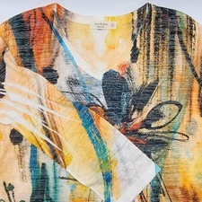 Jess & Jane Sola Burnout Knit Top Women's Medium High-Low Colorful Blouse Artsy