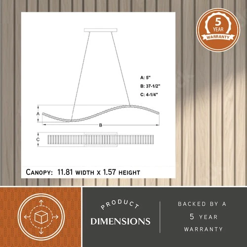 Vaxcel Lighting P0428 38"W LED Linear Chandelier - Gilded Brass - Picture 5 of 10