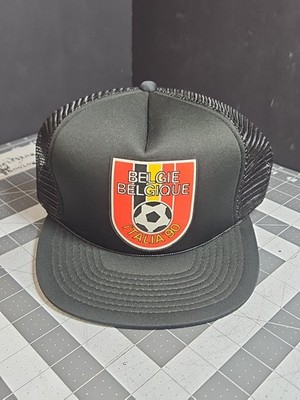 Vintage BELGIUM Belgique Italia '90 Soccer Football hat Black Mesh GUC