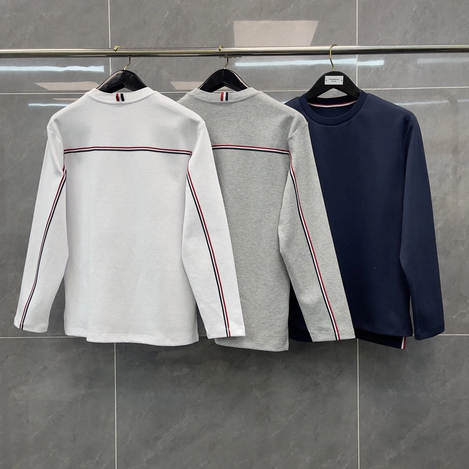Thom Browne Otoño Nueva Tira Cuello Redondo Algodón Manga Larga Pullover Camiseta Foto 2 de 4
