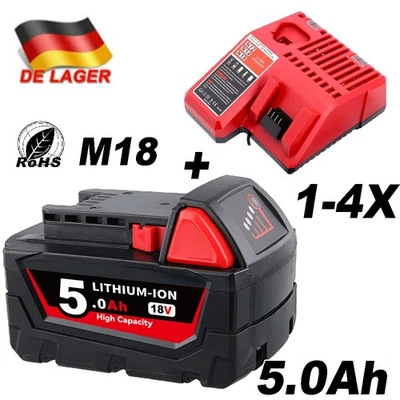 FOR MILWAUKEE 1-4X 5.0Ah 18V Für Milwaukee M18 M18B5 XC 48-11-1852 Lithium-ion akku/ Ladegerät