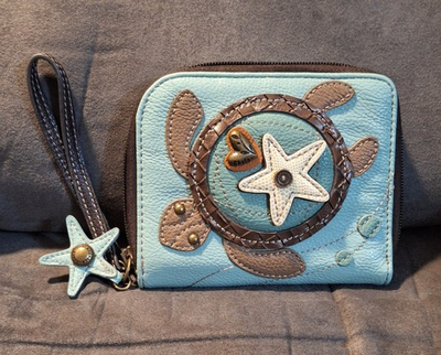 #ad CHALA SEA TURTLE Zip Around Wallet Wristlet Teal Blue NWOT $35.00