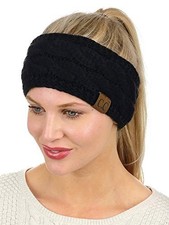 Soft Stretch Winter Warm Cable Knit Fuzzy Lined Ear 1 Count Pack of 1 Black