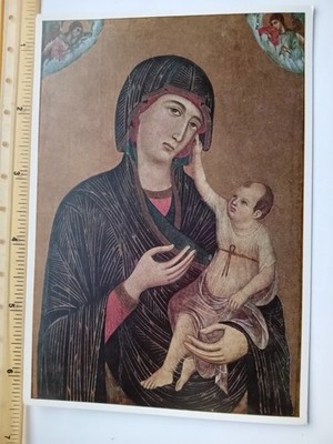 Vintage Kunst Zeichnung Gemälde Postkarte Duccio Buoninsega Madonna Krevole