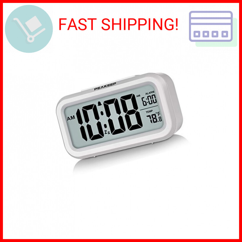 Peakeep Smart Night Light Digital Alarm Clock Indoor Temperature White Mhp9060w
