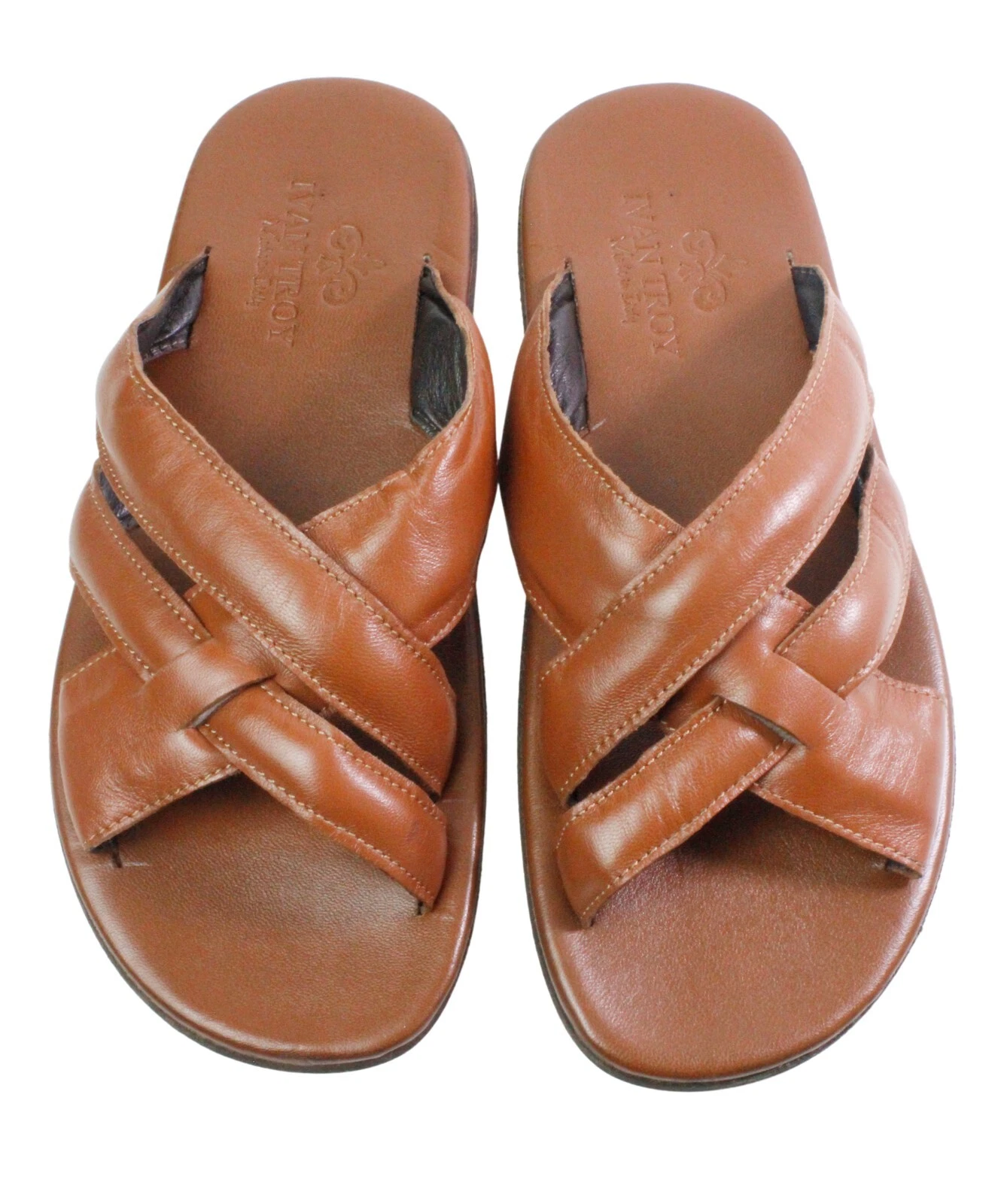 Leather Italian Sandals Mens Brown Genuine Leather Slip on Shoes Handmade Paradi