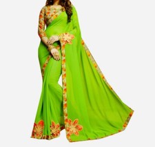 Georgette Embroidered Desiner Saree With Stitched matching Silk Blouse Size-36.