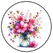 SPRING PINK FLOWERS IN MASON JAR ENVELOPE SEALS LABELS STICKERS PARTY FAVORS
