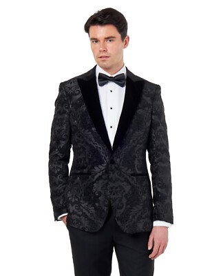 Men’s Brocade Paisley Jacquard Tuxedo Jacket Velvet Lapel Wedding Party  Blazer UK