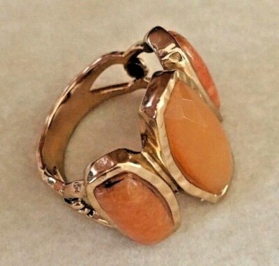 New Barse Ring, Size 11.5  Genuine Orange, Honey Jade, Orange Quartz with Bronze