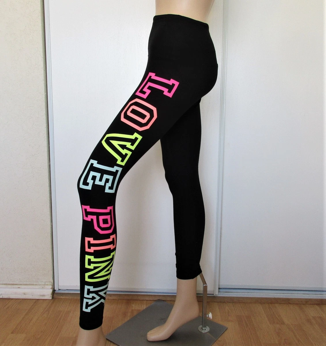 New Victorias Secret VS PINK Small Yoga Leggings Black Womens