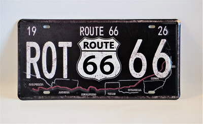 Blechschild Route 66 Nummernschild US Car Custom Bike USA Retro Schild Wanddeko