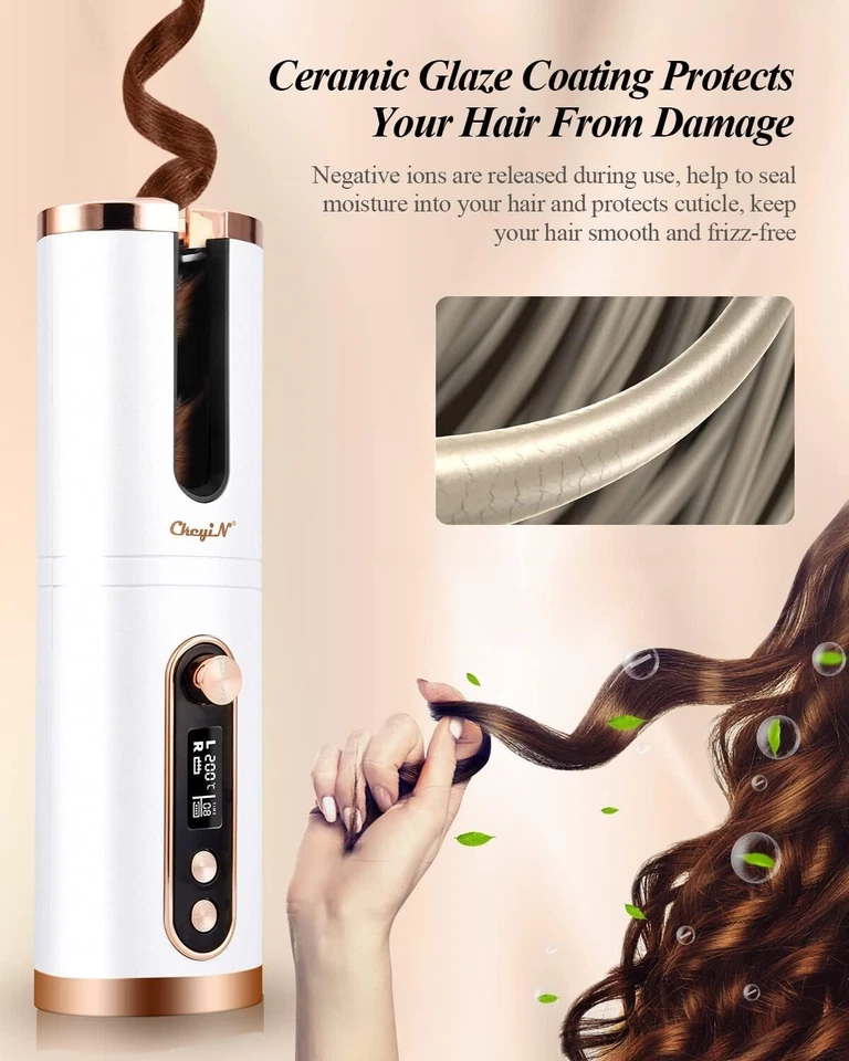 CkeyiN Cordless Ceramic Curling Iron, Automatic Hair Curler,USB Rechargeable,LCD - Image 4 of 4