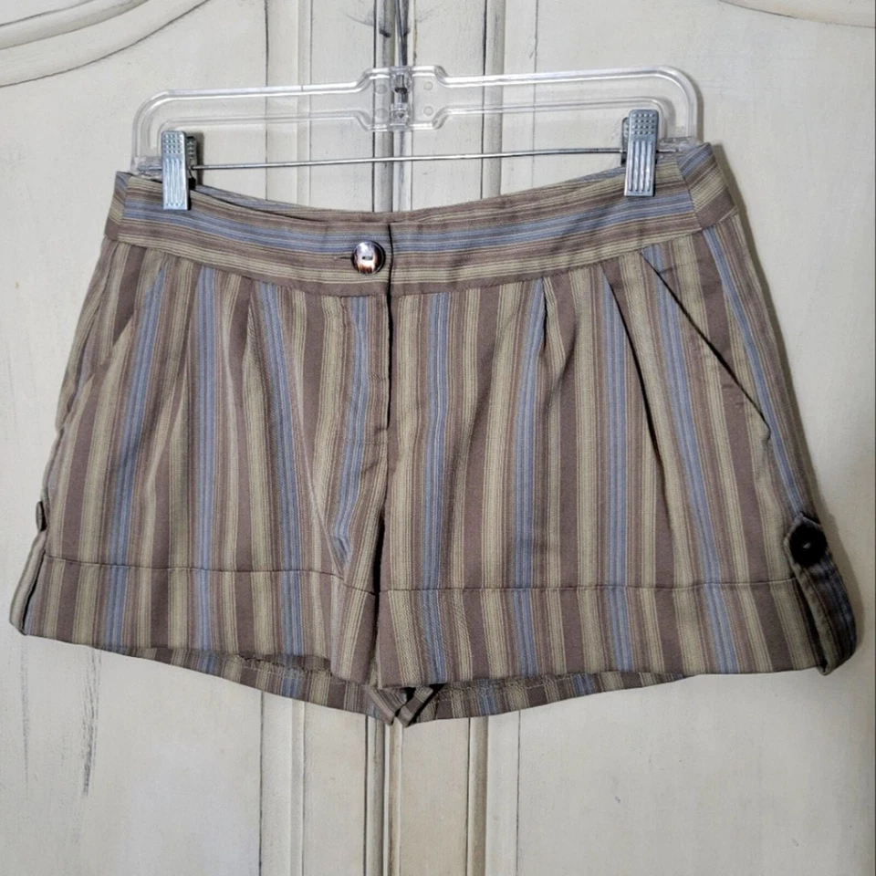 Pantalones Cortos de Vestir De Colección Y2K Candie's Mini Rayas Plisados Delanteros Puños Botón Neutro✨5 Foto 2 de 4