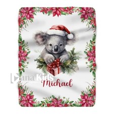 Personalized Baby Koala Christmas Blanket, Baby Christmas Custom Name Blanket