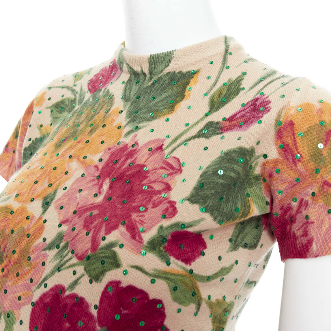 DOLCE GABBANA Vintage 100% cashmere sequins floral print DOLCE GABBANA Vintage 100% cashmere sequins floral print