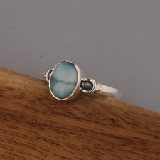 Natural Oval Larimar Ring Boho Ring Statement Ring Anniversary Ring Silver Ring