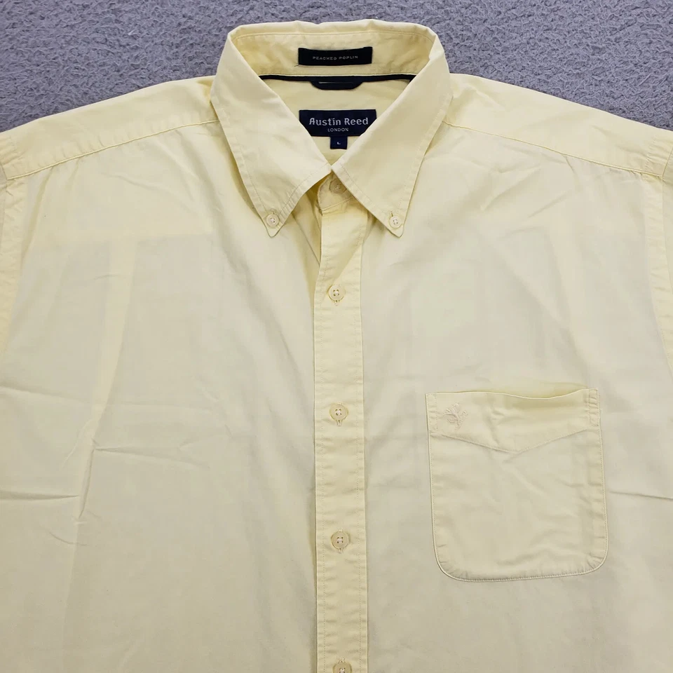 Camisa Austin Reed Para Hombres Grande Amarilla Abotonada Popelina Melocotón Bolsillos Logo Foto 2 de 4