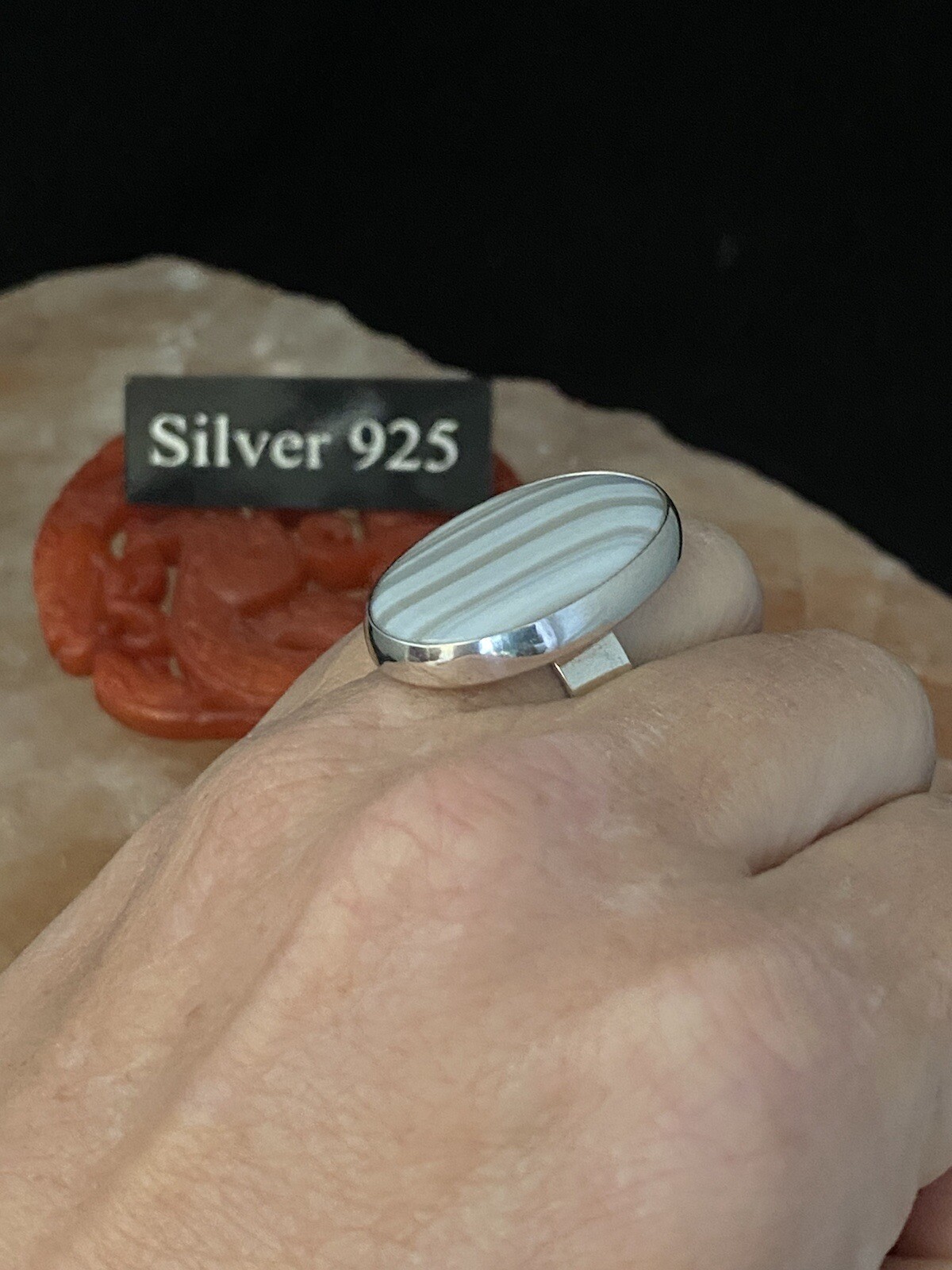 Solid Silver And Agate Large Statment Ring - image 7