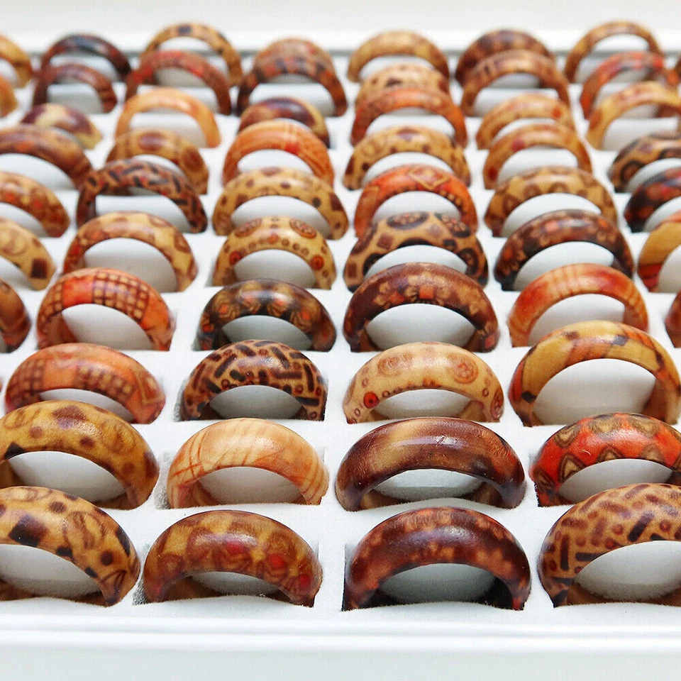 Venta al por mayor Lote Anillos de Dedo de Madera para Mujer Madera Leopardo Patrón Mixto Joyería Foto 2 de 4