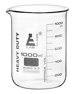 Heavy Duty Beaker, 1000ml - 3.6mm Thick Walls - White Graduations - Eisco Labs