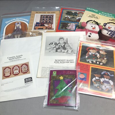 Vintage Lot Of 9 Patterns Quilt Crochet Dolls Kitten Bears Rabbit Crafting