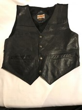 Black Leather Biker Vest Paragraff Clothing Co Genuine 4 Buttons Size Large
