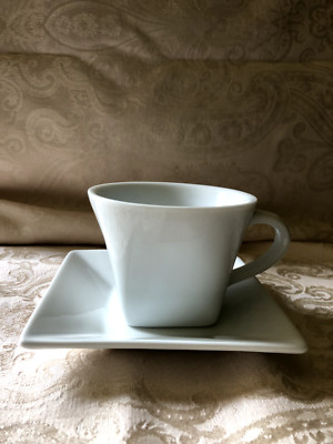 Everyday White Coffee or Tea Cup and Square Saucer - No Cracks or Chips - clean
