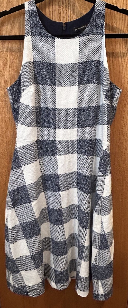 banana republic tweed fit and flare dress New! Banana Republic Sz 14 Dress Blue White Sleeveless Tweed Fit & Flare  Lined