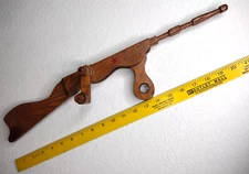 Vintage Toy Machine Gun All Wood Hand Crank Rapid Fire Sound Handmade Oak 1960s