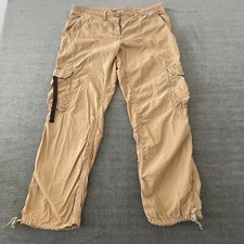 Y2K Tommy Hilfigier Pants Women 14 Beige Cargo Button Fly Baggy Casual Loose