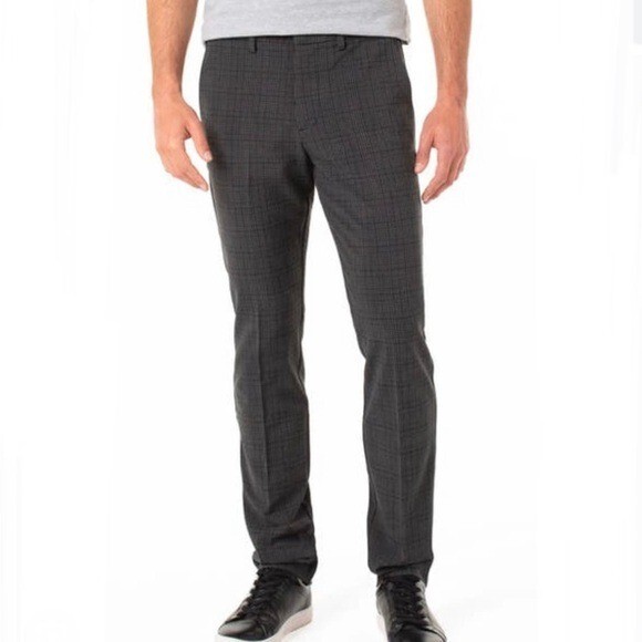 Liverpool Black Gray Plaid Knot Slim Fit Saville Flat Front