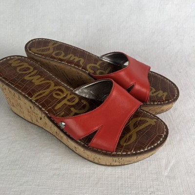 SAM EDELMAN Reid Sandals Orange Cork Wedge Platform Mules Slides Shoes SZ 8.5 | eBay