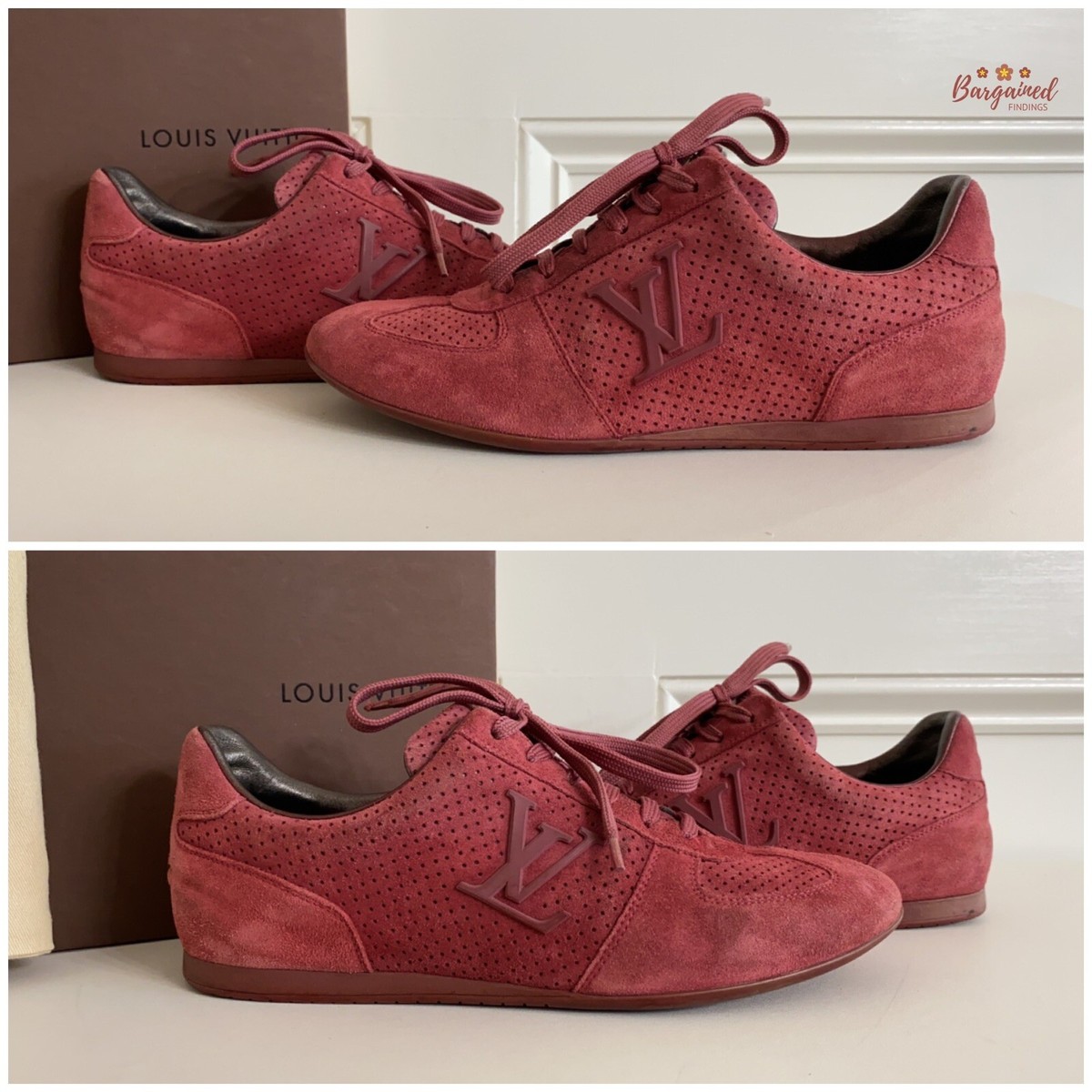 Authentic Louis Vuitton Pink Perforated Suede LV Logo Low