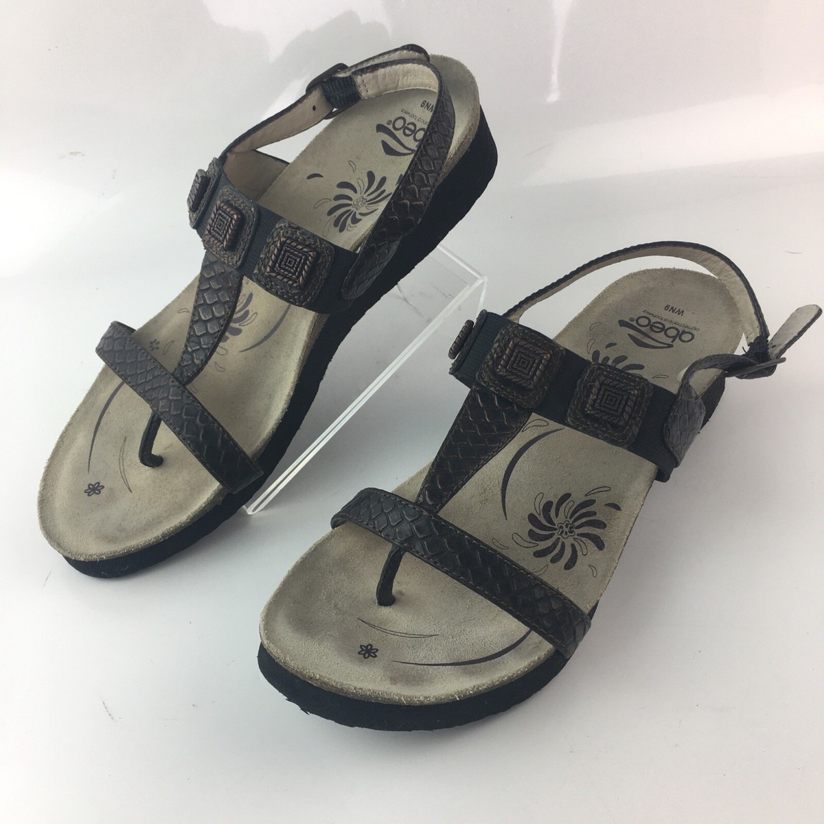 Abeo Bio System Sandals Size 9 Brown Leather T-Strap Thong Buckle