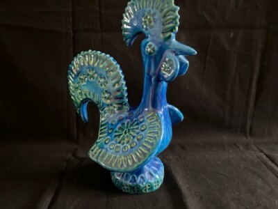 Vintage Aldo Londi BLUE BITOSSI Keramikfigur Hahn 1960