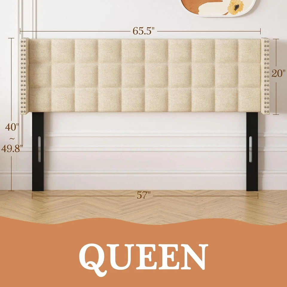 床头板大号,亚麻内饰床头板仅带钉头装饰翼 — 第 2/4 张图片