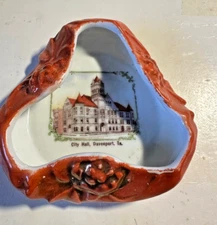 Vintage souvenir trinket dish City Hall Davenport Iowa Made in Germany EUC