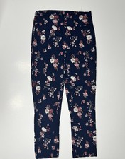 Womens Trousers Pants Navy Blue Floral Print Straight Leg Casual Everyday Wear